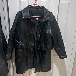 Black Women's Leather Mid-Length Jacket
